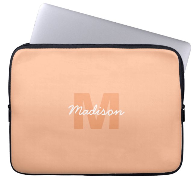 Cool pastel peach colour with Custom Monogram name Laptop Sleeve (Front)