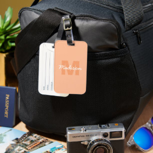 Cool pastel peach colour with Custom Monogram name Luggage Tag