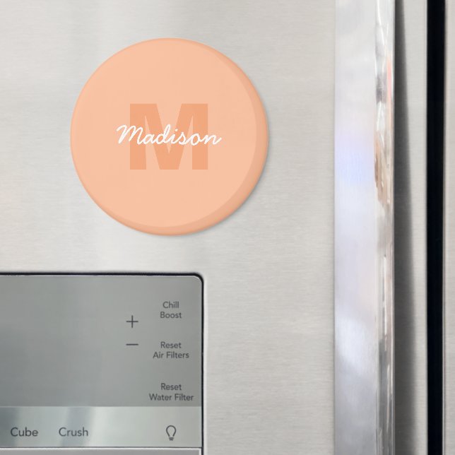 Cool pastel peach colour with Custom Monogram name Magnet (In Situ (Fridge))
