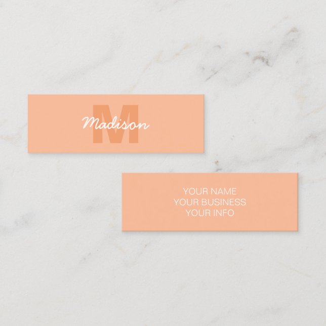 Cool pastel peach colour with Custom Monogram name Mini Business Card (Front/Back)