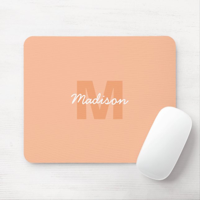 Cool pastel peach colour with Custom Monogram name Mouse Pad (With Mouse)