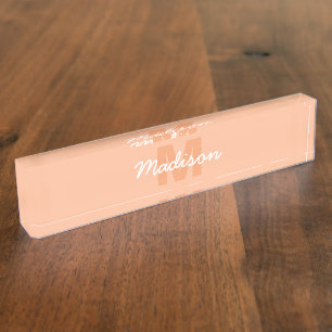 Cool pastel peach colour with Custom Monogram name Nameplate