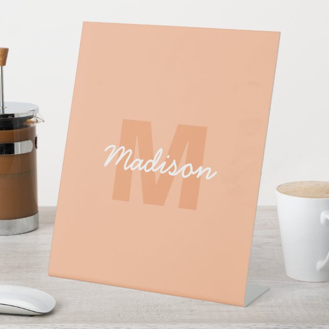 Cool pastel peach colour with Custom Monogram name Pedestal Sign (In SItu)