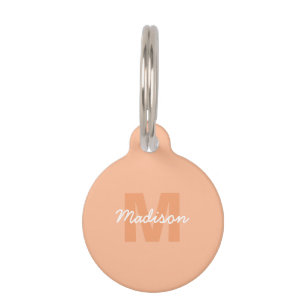 Cool pastel peach colour with Custom Monogram name Pet Tag