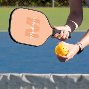 Cool pastel peach colour with Custom Monogram name Pickleball Paddle