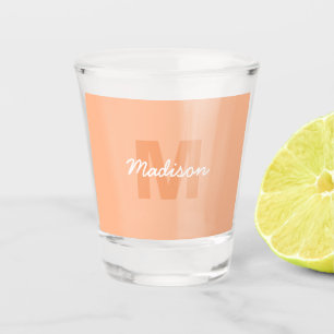 Cool pastel peach colour with Custom Monogram name Shot Glass