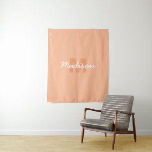 Cool pastel peach colour with Custom Monogram name Tapestry