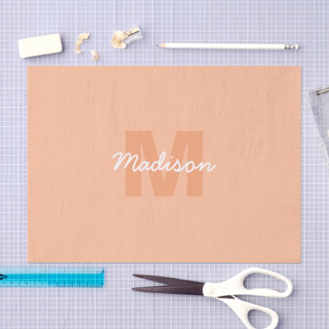 Cool pastel peach colour with Custom Monogram name Tissue Paper (Craft)