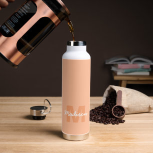 Cool pastel peach colour with Custom Monogram name Water Bottle