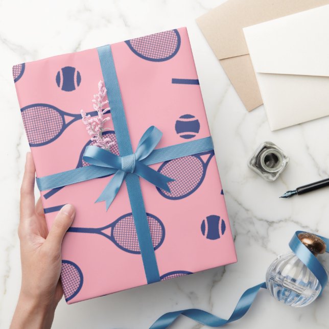 Cool Pastel Pink Retro Tennis Racquets Pattern  Wrapping Paper (Gifting)