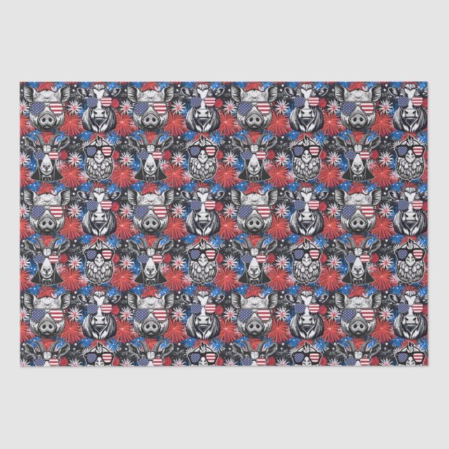 Cool Patriotic Barnyard Animals Tissue Paper (Front)