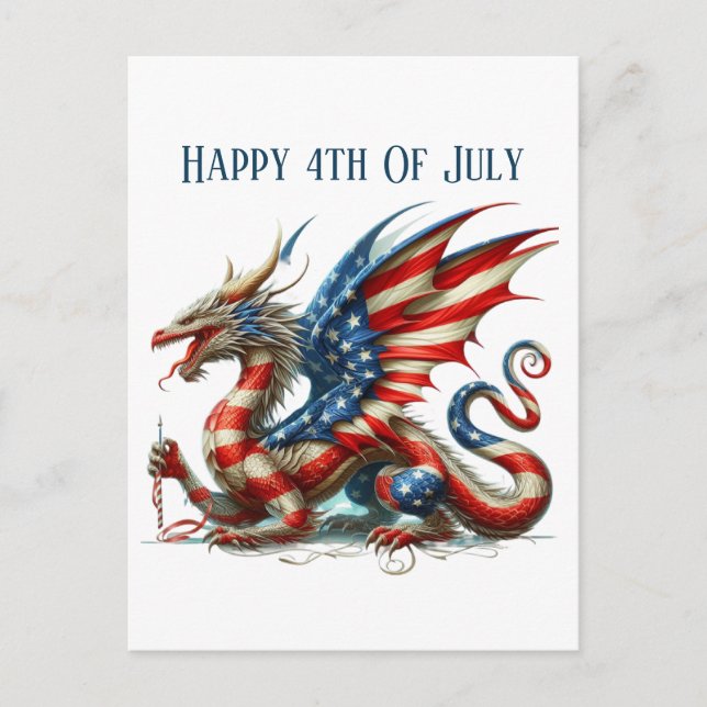 Cool Patriotic dragon add message  Holiday Postcard (Front)