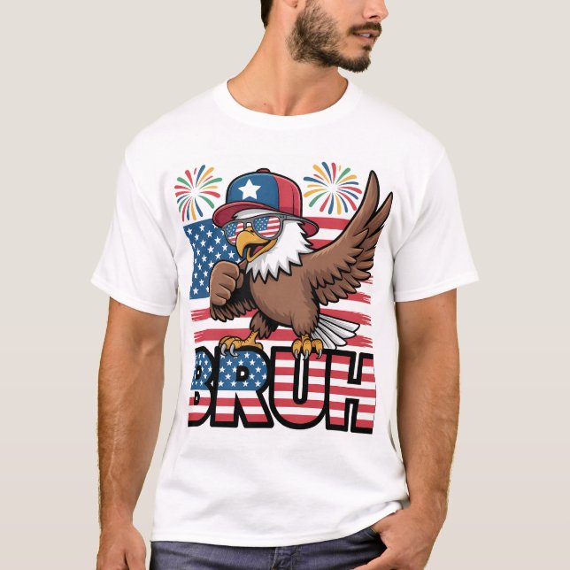 Cool Patriotic Eagle Bruh Design T-Shirt (Front)