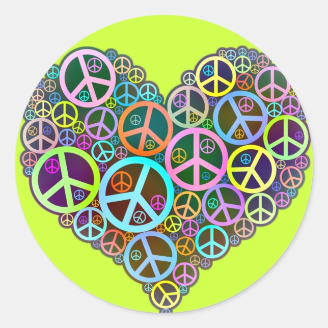 Cool Peace Love Heart Classic Round Sticker (Front)