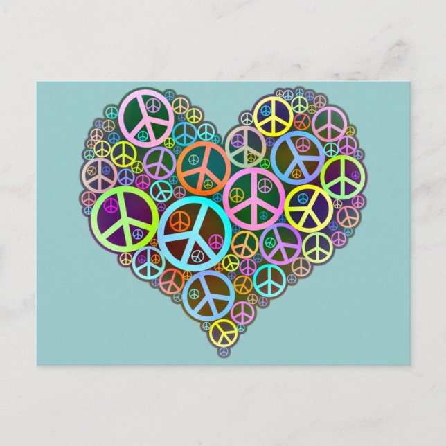 Cool Peace Love Heart Postcard (Front)