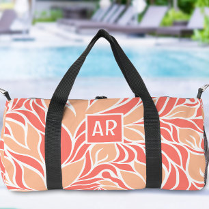 Cool Peach Orange Modern Floral Pattern Monogramm Duffle Bag