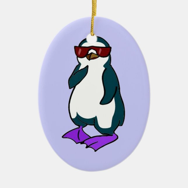 Cool Penguin Ceramic Tree Decoration (Front)