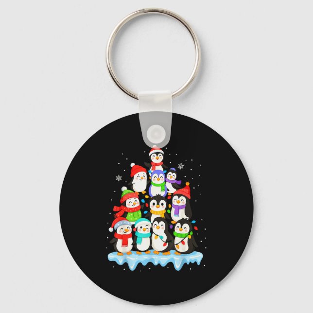 Cool Penguin Christmas Pajamas Shirt Boys, Penguin Key Ring (Front)