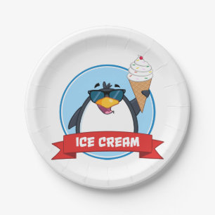Cool Penguin Holding Ice Cream Paper Plate