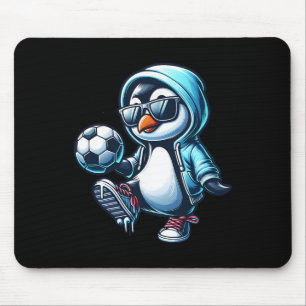Cool Penguin Soccer Footbyll Player With Sungles Mouse Pad