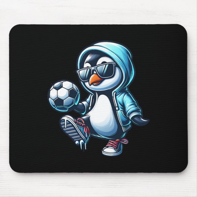 Cool Penguin Soccer Footbyll Player With Sungles  Mouse Pad (Front)