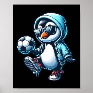Cool Penguin Soccer Footbyll Player With Sungles  Poster