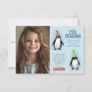 Cool Penguins celebrate kid's birthday photo Thank You Card
