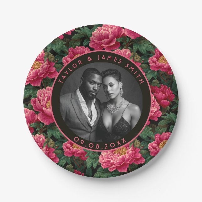 Cool Peonies Plates For Rehearsal Dinner Party (Front)