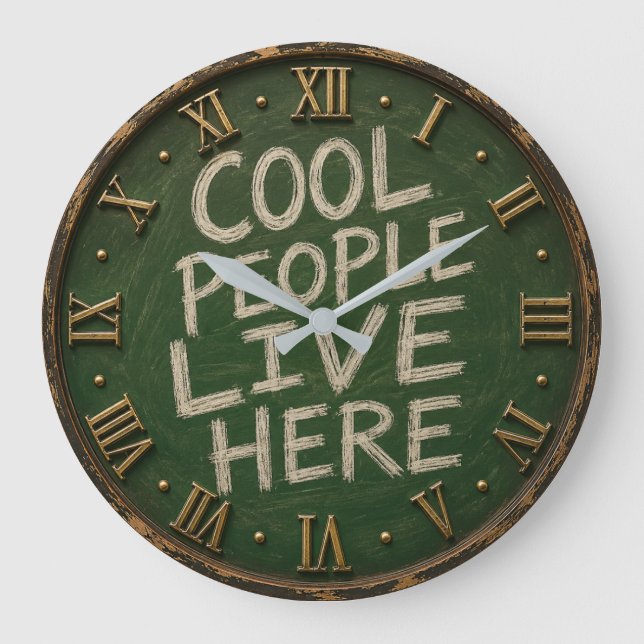 Cool People Live Here Funny Chalkboard Farmhouse  Large Clock (Front)