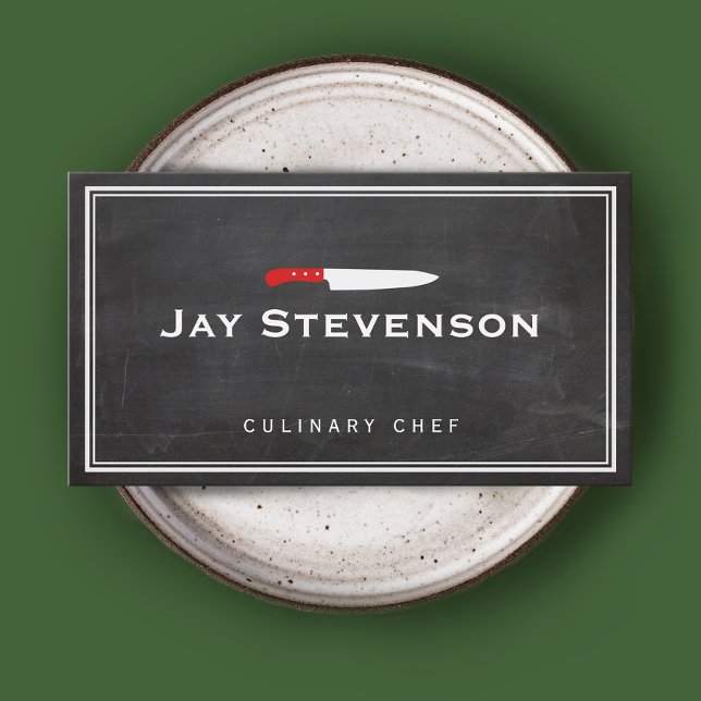Cool Personal Chef Knife Black Catering Logo Business Card (business card with red handle 
culinary knife.)