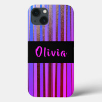 Cool Personalised Neon Glitter Purple Stripes
