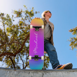 Cool Personalised Neon Ombre Skateboard