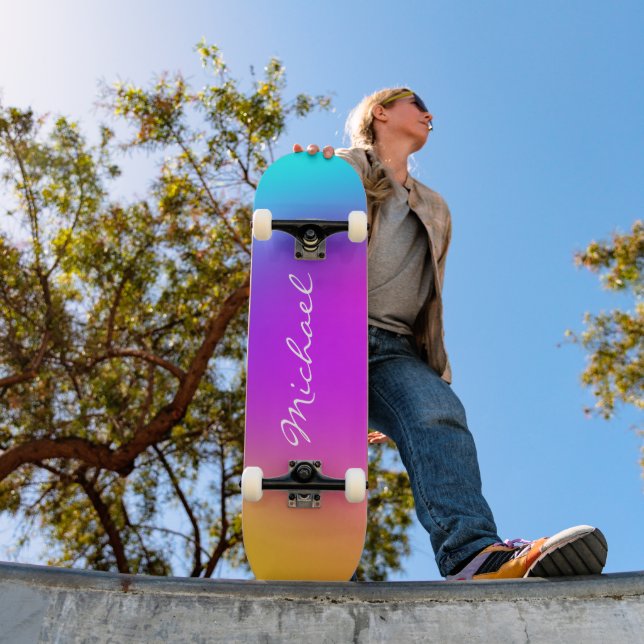 Cool Personalised Neon Ombre Skateboard (Outdoor 1)