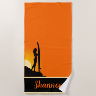 COOL! 🏄 Personalised Woman Surfer Beach Towel