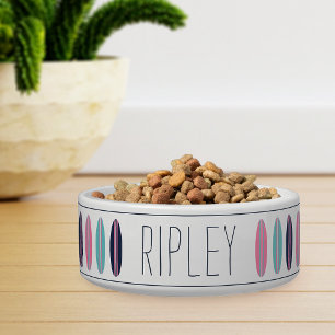 Cool Personalized Beach Surfboard Pattern Pet Bowl
