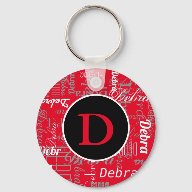 cool personalized black and red monogram key ring (Front)