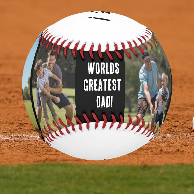 Cool Photo Greatest Dad Personalise Baseball (Personalize Add a loving message and 4 photos)
