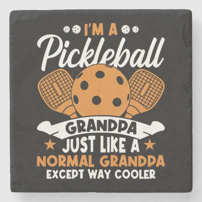 Cool Pickleball Grandpa Player Stone Coaster (Front)