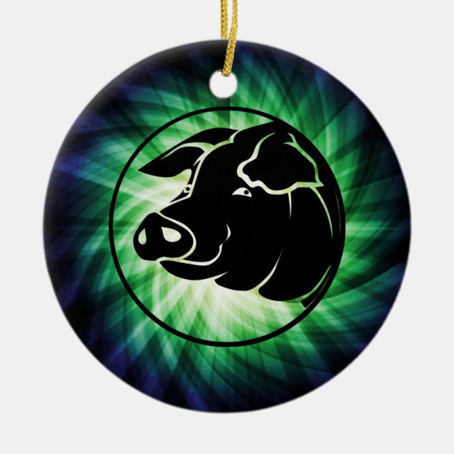 Cool Pig Head Ceramic Tree Decoration (Front)