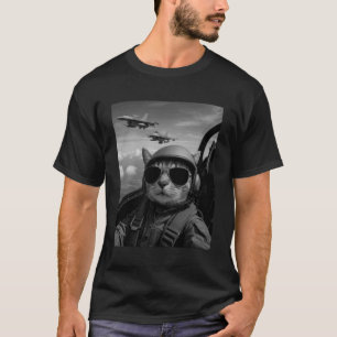Cool Pilot Cat Selfie Fighter Jets Humor Graphic C T-Shirt