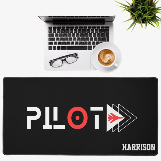 Cool Pilot Typography & Jet Aeroplane Flying,Simpl Desk Mat (Creator Uploaded)
