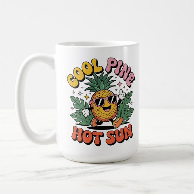Cool Pine Hot Sun Retro Pineapple Summer Vibes Coffee Mug (Left)