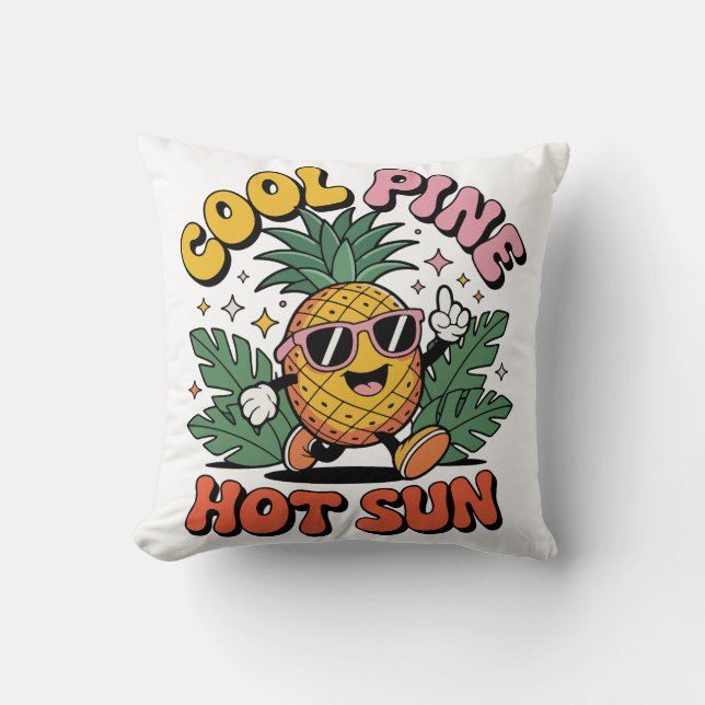 Cool Pine Hot Sun Retro Pineapple Summer Vibes  Cushion (Front)