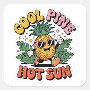 Cool Pine Hot Sun Retro Pineapple Summer Vibes Square Sticker
