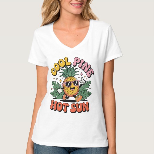 Cool Pine Hot Sun Retro Pineapple Summer Vibes T-Shirt (Front)