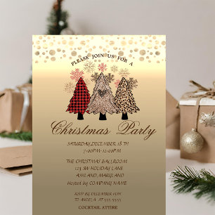 Cool Pine Trees Dots  Corporate Christmas Party Invitation