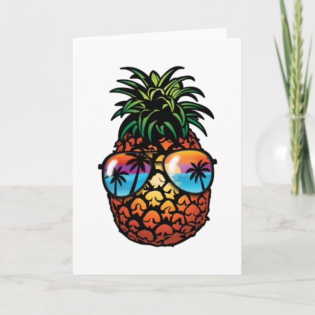 Cool Pineapple Lover Tropical Hawaii Beach Trip Card (Front)