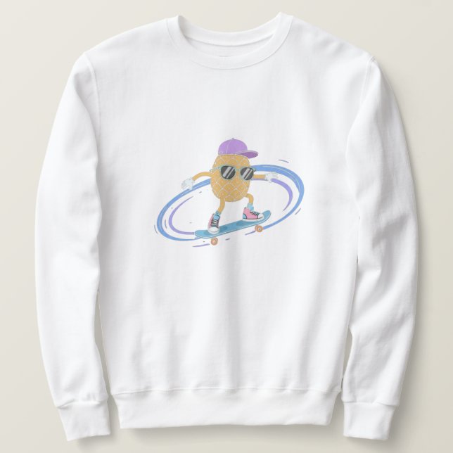 Cool Pineapple Skater – Funny Tropical Skateboard Sweatshirt (Design Front)