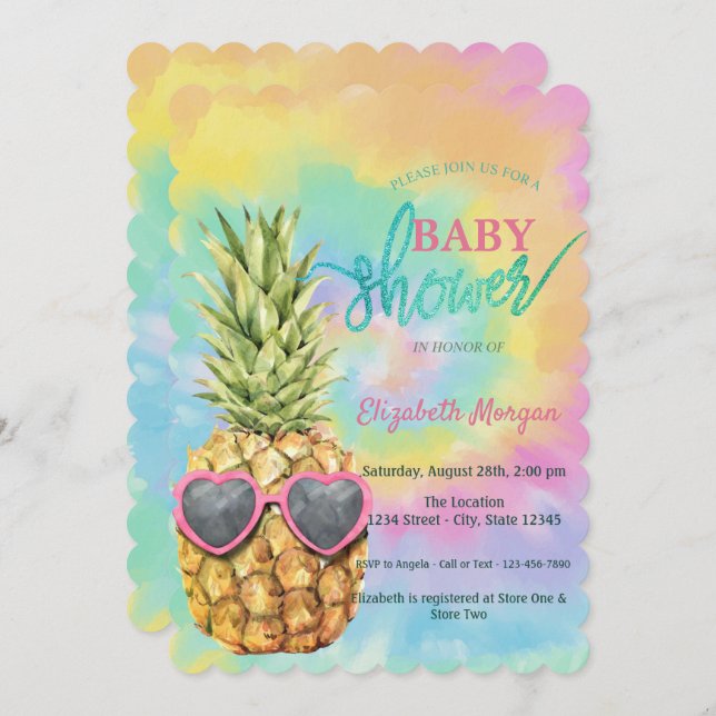  Cool Pineapple Tie Dye Summer Baby Shower Invitation (Front/Back)