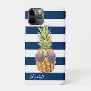 Cool Pineapple Tropical ,Navy Blue Striped  Case-Mate iPhone Case